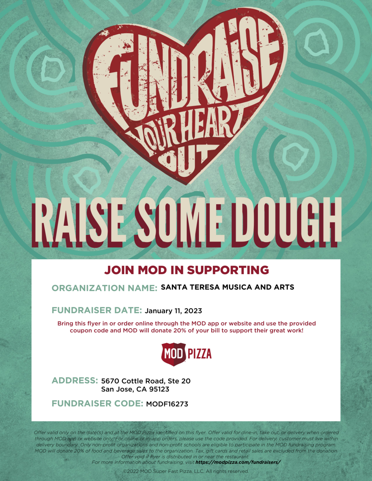 MOD Pizza Dine-out 1/11/22 ALL DAY